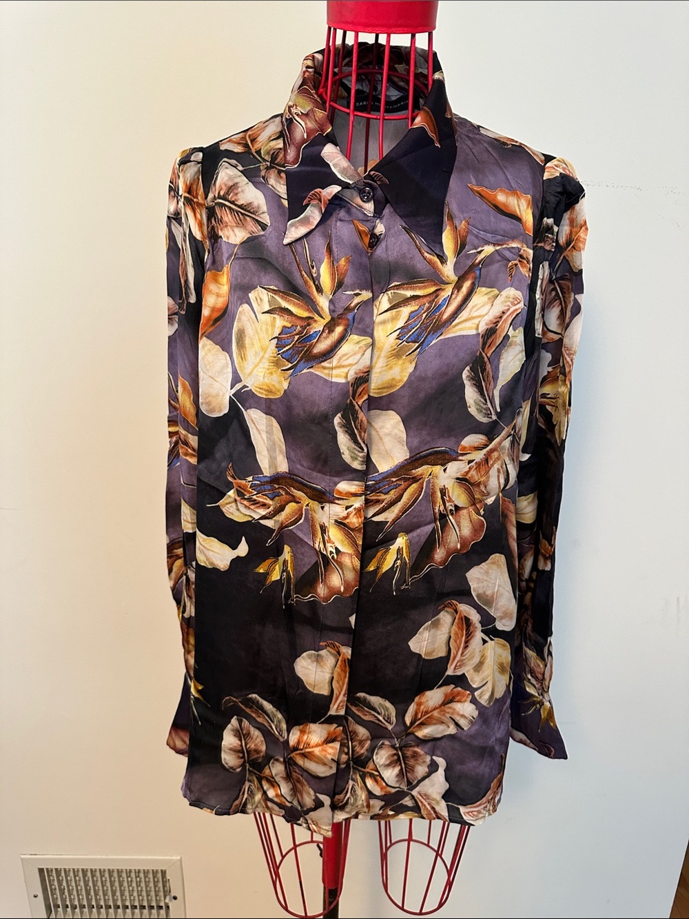 Women's Floral Button Down Shirt - Black & Purple